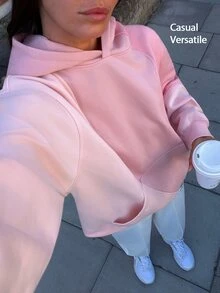 Fluxe Oversized Color Block Fleece Lined Sweatshirt Women Drop Shoulder Warm Pullover Sweatshirt Gym Workout Winter Fitness Sportswear Activewear - Pink - View 1