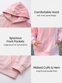 Fluxe Oversized Color Block Fleece Lined Sweatshirt Women Drop Shoulder Warm Pullover Sweatshirt Gym Workout Winter Fitness Sportswear Activewear - Pink - View 4