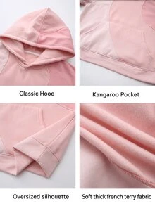Fluxe Oversized Color Block Fleece Lined Sweatshirt Women Drop Shoulder Warm Pullover Sweatshirt Gym Workout Winter Fitness Sportswear Activewear - Pink - View 9