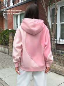 Fluxe Oversized Color Block Fleece Lined Sweatshirt Women Drop Shoulder Warm Pullover Sweatshirt Gym Workout Winter Fitness Sportswear Activewear - Pink - View 2