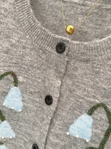 Velvienne Plus Size Korean Style Jacquard Button Long Sleeve Knit Cardigan - Multicolor - View 3