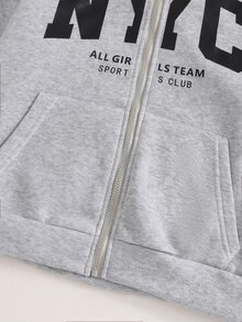 SHEIN 秋冬女款連帽拉鍊夾克外套，街頭風休閒混搭，保暖針織面料，微寬鬆版型，Y2K灰色，秋季服飾 - 彩色 - 查看 8