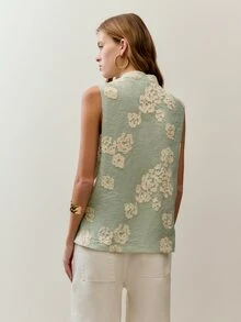 Nöista Floral Sleeveless Vest With Relaxed Fit, Casual Fall Top For Women, Vacation Outfit, Everyday Style Aesthetic Chic - Green - View 3