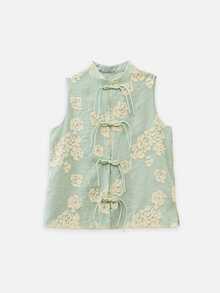 Nöista Floral Sleeveless Vest With Relaxed Fit, Casual Fall Top For Women, Vacation Outfit, Everyday Style Aesthetic Chic - Green - View 6