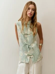 Nöista Floral Sleeveless Vest With Relaxed Fit, Casual Fall Top For Women, Vacation Outfit, Everyday Style Aesthetic Chic - Green - View 4