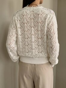 Balvessa Women's Versatile Soft Style Long Sleeve Hollow Out Sweater For Vacation - Apricot - View 2