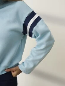 Aralina Leisurewear Active 3/4 Zip Funnel Neck Contrast Colour Ribbed Panel Sweatshirt Brushed Back Fleece Lined Gym Workout Activewea Casual Sweatshirt - Teal Blue - View 5