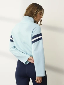 Aralina Leisurewear Active 3/4 Zip Funnel Neck Contrast Colour Ribbed Panel Sweatshirt Brushed Back Fleece Lined Gym Workout Activewea Casual Sweatshirt - Teal Blue - View 4