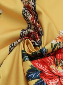 Linhara CURVE 女款大尺碼波希米亞風黃色花卉印花喇叭袖上衣，適合休閒、通勤、海灘、旅行、野餐，秋季穿搭 - 黃色 - 查看 3