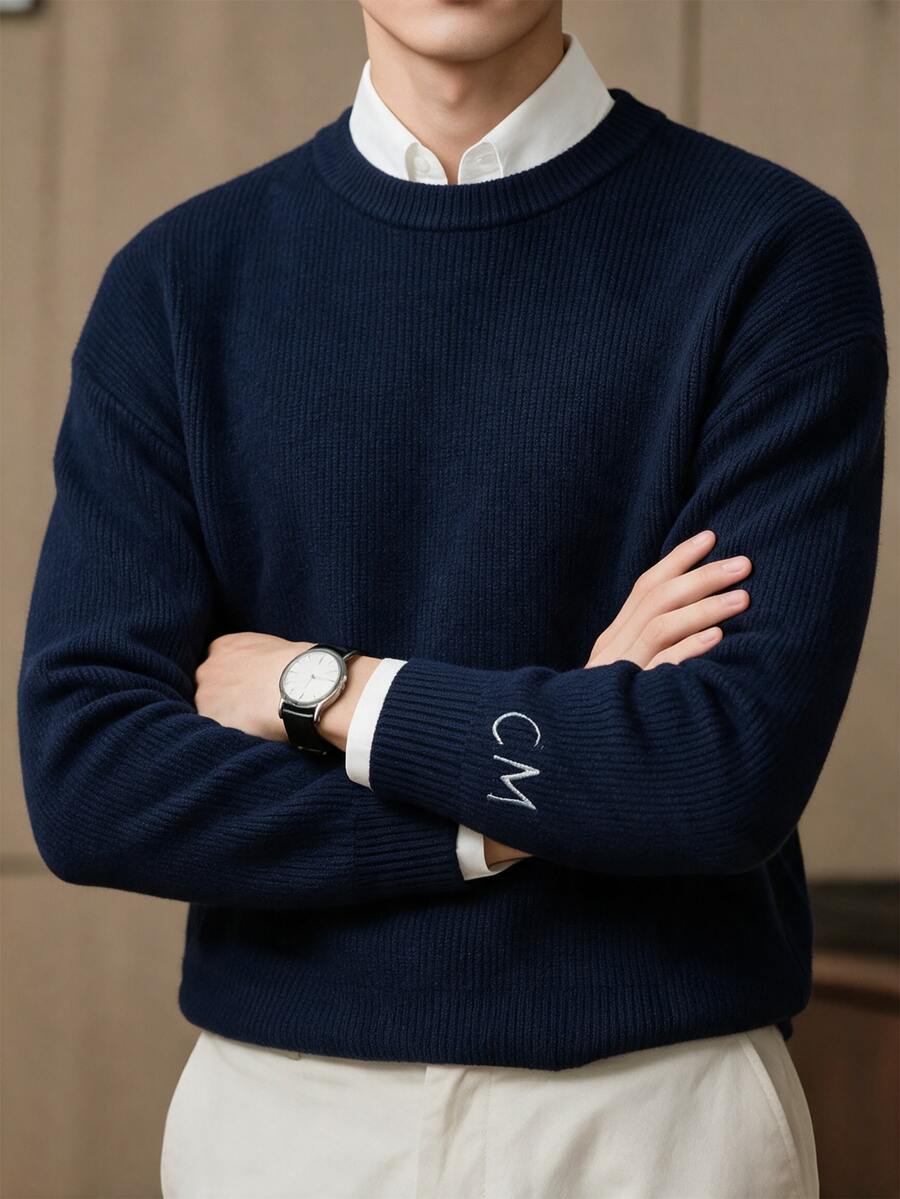 Manfinity Homme Men's Solid Color Casual Versatile Daily Wear Long Sleeve Sweater - Multicolor - View 1
