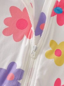 SHEIN (7件隨機1件) 嬰兒女童長袖長褲拉鍊連身衣，粉色紫色白色卡通趣味圖案愛心星星芭蕾女孩蝴蝶彩色花朵，舒適柔軟休閒可愛，適合戶外穿著與居家休閒服，四季皆宜 - 彩色 - 查看 4
