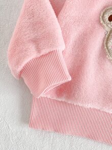 SHEIN Playful Pals 2件組幼女連帽上衣+長褲套裝，可愛甜美粉色熊貼布繡蝴蝶結條紋耳朵長袖連帽絨毛羊羔絨冬秋假日款 - 粉色 - 查看 13