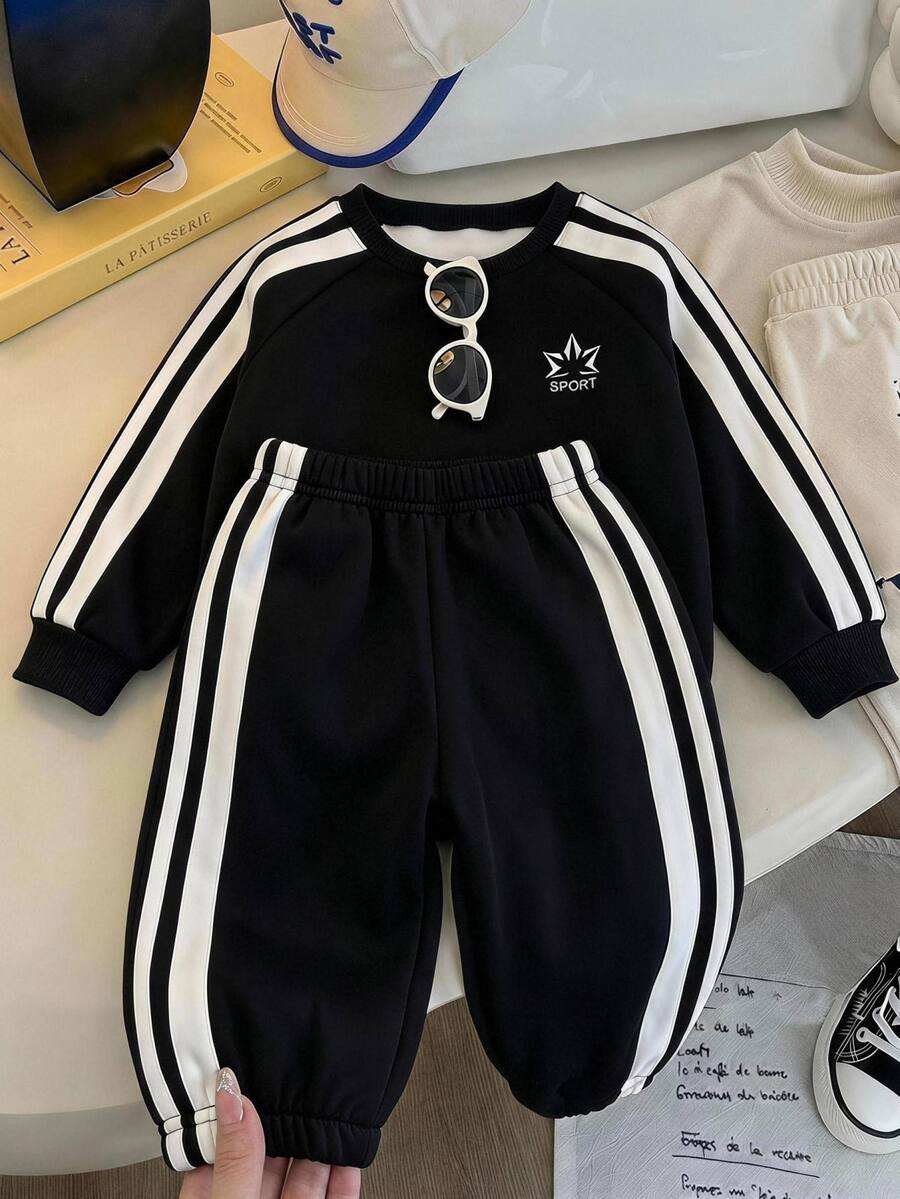 2pcs/Set Baby Boy Dark Green Outfit,Autumn Casual Sports Christmas Ribbon Knit Sweatshirt&Jogger Pants Tracksuit,Winter 1 Year Old Date Track Suit - White - View 1