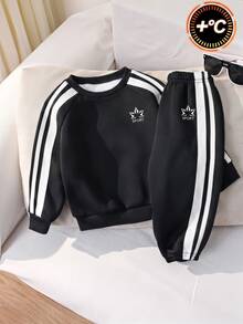 2pcs/Set Baby Boy Dark Green Outfit,Autumn Casual Sports Christmas Ribbon Knit Sweatshirt&Jogger Pants Tracksuit,Winter 1 Year Old Date Track Suit - White - View 4