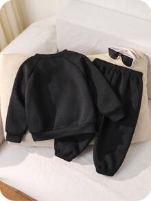 2pcs/Set Baby Boy Dark Green Outfit,Autumn Casual Sports Christmas Ribbon Knit Sweatshirt&Jogger Pants Tracksuit,Winter 1 Year Old Date Track Suit - White - View 2