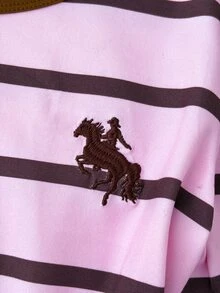Girlism 兒童青少年女孩針織粉色對比色條紋休閒長袖T恤 - 粉色 - 查看 3