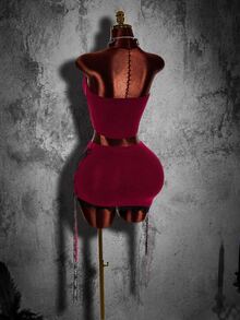Amplova Halloween Nurse-Style Two-Piece Set: Sleeveless, Off-The-Shoulder, Form-Fitting Knit Top With Lace Trim And Asymmetrical Hem. - Burgundy - View 5