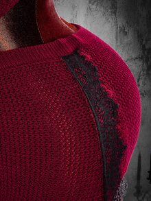 Amplova Halloween Nurse-Style Two-Piece Set: Sleeveless, Off-The-Shoulder, Form-Fitting Knit Top With Lace Trim And Asymmetrical Hem. - Burgundy - View 7