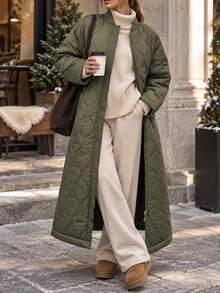 RosyDaze Women's Water-Resistant Maxi Quilted Padded Coat With Functional Pockets - Army Green - View 4