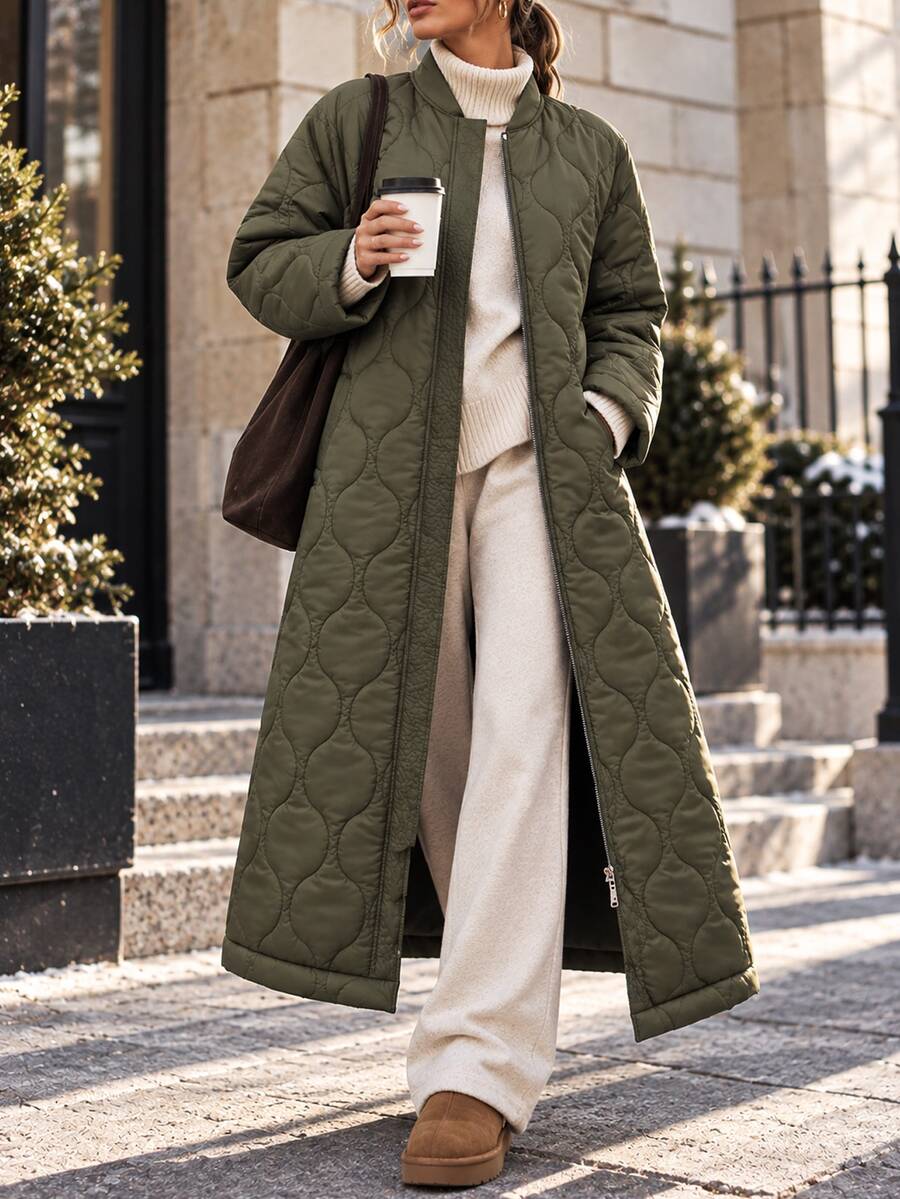 RosyDaze Women's Water-Resistant Maxi Quilted Padded Coat With Functional Pockets