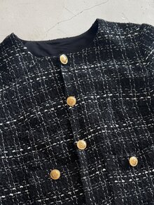 Penseblé 女款格紋時尚百搭日常休閒法式優雅長袖夾克 辦公穿搭 黑白配色 秋季 - 黑與白 - 查看 7