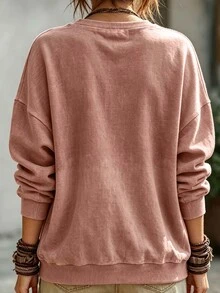 Selamara Women's Floral Embroidered Drop Shoulder Long Sleeve Casual Crew Neck Sweatshirt - Multicolor - View 2