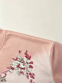Selamara Women's Floral Embroidered Drop Shoulder Long Sleeve Casual Crew Neck Sweatshirt - Multicolor - View 5