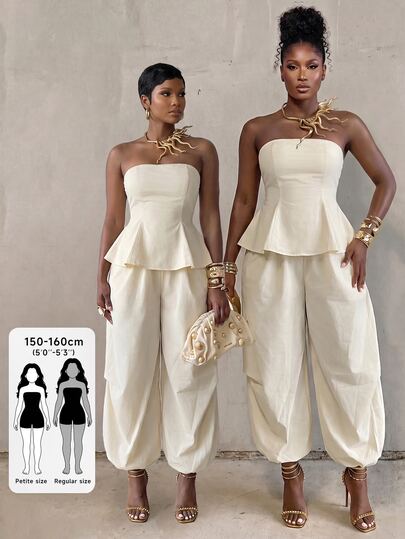 BamGlimmer Conjunto de 2 piezas de verano con top tubo sexy elegante de corte asimétrico y pantalones holgados con puños, estilo tropical, para uso casual diario, fiestas, salidas y brunch, color blanco
