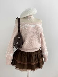 Elamini Sweater Pullover Wanita Warna Pink dengan Leher Persegi, Modis, Manis, Motif Jacquard, Cocok untuk Perjalanan Sehari-hari di Musim Gugur/Dingin - Berwarna merah muda - View 5