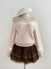 Elamini Sweater Pullover Wanita Warna Pink dengan Leher Persegi, Modis, Manis, Motif Jacquard, Cocok untuk Perjalanan Sehari-hari di Musim Gugur/Dingin - Berwarna merah muda - View 7