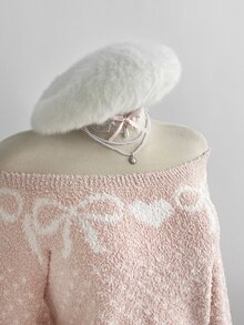 Elamini Sweater Pullover Wanita Warna Pink dengan Leher Persegi, Modis, Manis, Motif Jacquard, Cocok untuk Perjalanan Sehari-hari di Musim Gugur/Dingin - Berwarna merah muda - View 8
