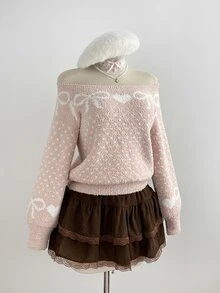 Elamini Sweater Pullover Wanita Warna Pink dengan Leher Persegi, Modis, Manis, Motif Jacquard, Cocok untuk Perjalanan Sehari-hari di Musim Gugur/Dingin - Berwarna merah muda - View 6