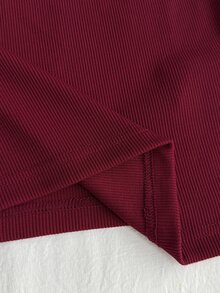 SHEIN Teen Girl Teen Girls Contrast Lace Trim Ribbed Long Sleeve Burgundy Top - Burgundy - View 4
