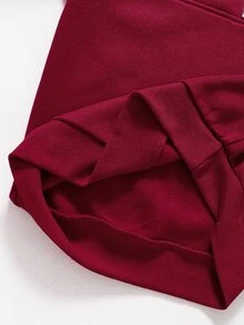 SHEIN 青少年女孩秋季服飾 素色落肩長袖拉鍊半開襟休閒寬鬆抓絨衛衣套裝 校園風 酒紅色 - 酒紅色 - 查看 9