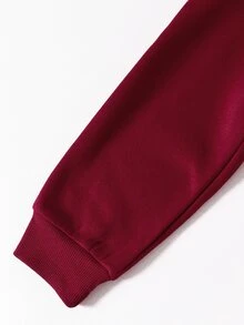 SHEIN 青少年女孩秋季服飾 素色落肩長袖拉鍊半開襟休閒寬鬆抓絨衛衣套裝 校園風 酒紅色 - 酒紅色 - 查看 6