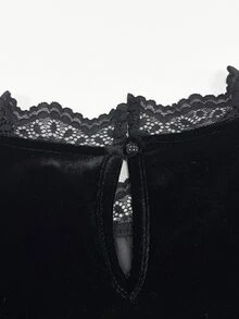 SHEIN New Autumn Style Black Chiffon And Velvet Patchwork Slim-Fit Long-Sleeved Women's Top, Elegant Bohemian Style, Suitable For Christmas And Commuting. - Black - View 8