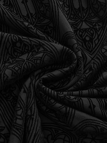 Gaun Ukuran Besar Gaya Gotik Gereja Berbahan Kain Bermotif Salib Jala Patchwork dengan Tali Pengikat Pinggang untuk Wanita - Hitam - View 4