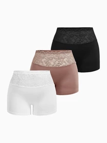 Slumbrini 3pcs/Set Plus Size Women Lace Print Comfortable Breathable Curve-Hugging Shorts, Ideal Gift - Multicolor - View 2