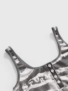 ROMWE Summer/Fall Street Grunge Y2K Hot Girl Optical Illusion Striped Print Henley Neck Tank Top - White - View 9