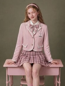 Elnivra Women's Sweet Embroidered Striped Colorblock Button Blazer - Pink - View 4