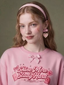 Elnivra Women's Letter Print Round Neck Long Sleeve Casual Sweatshirt - Pink - View 3