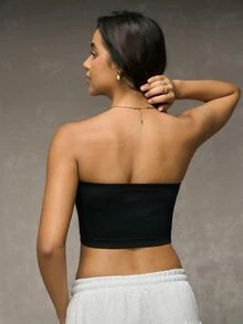 Esseday Plain Cut Out Front Tube Bra Strapless Bra Black Tube Toptube Tops Womenstrapless Toptube Topstrapless Tops - Black - View 2