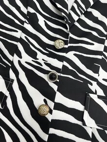 Pariaura Jaket Kardigan Blazer Motif Zebra Musim Gugur/Dingin Wanita, Pakaian Kantor Profesional yang Modis dan Serbaguna untuk Aktivitas Komuter - Hitam - View 4