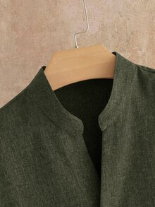 HIMLAND Men's Summer Casual Shirt And Pants Set - Army Green - View 3