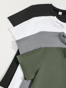 SHEIN 青少年男孩纯色短袖 T 恤，适合日常穿着，经典圆领设计，柔软舒适的 T 恤 - 彩色 - 查看 4