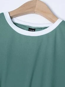 SHEIN Women's Summer Colorblock Round Neck Short Sleeve Casual T-Shirt Graphic Tees Women Tops - Green - View 5