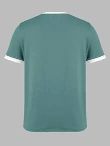 SHEIN Women's Summer Colorblock Round Neck Short Sleeve Casual T-Shirt Graphic Tees Women Tops - Green - View 7