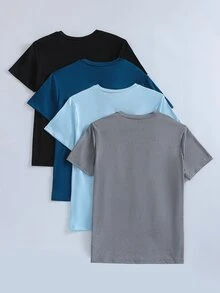 SHEIN 4件/套 男童圆领短袖T恤，多色组合，休闲舒适，柔软透气，适合日常穿着 - 彩色 - 查看 2
