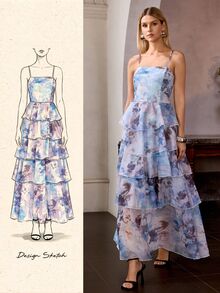 MOTF PREMIUM MULTI-LAYER RUFFLE HEM CAMI DRESS - Blue - View 11