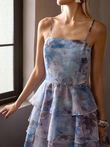 MOTF PREMIUM MULTI-LAYER RUFFLE HEM CAMI DRESS - Blue - View 6